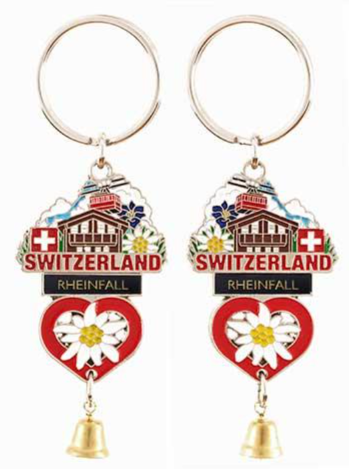 KEYRING WITH SWITZERLAND & HAUSE & EDELWEISS & SMALL BELL