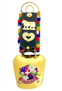 MEDIUM BELL 16CM - SWITZERLAND WITH FLOWERS & HEART & COW