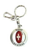 TWO-TONE KEY RING WITH EDELWEISS & SWISS CROSS