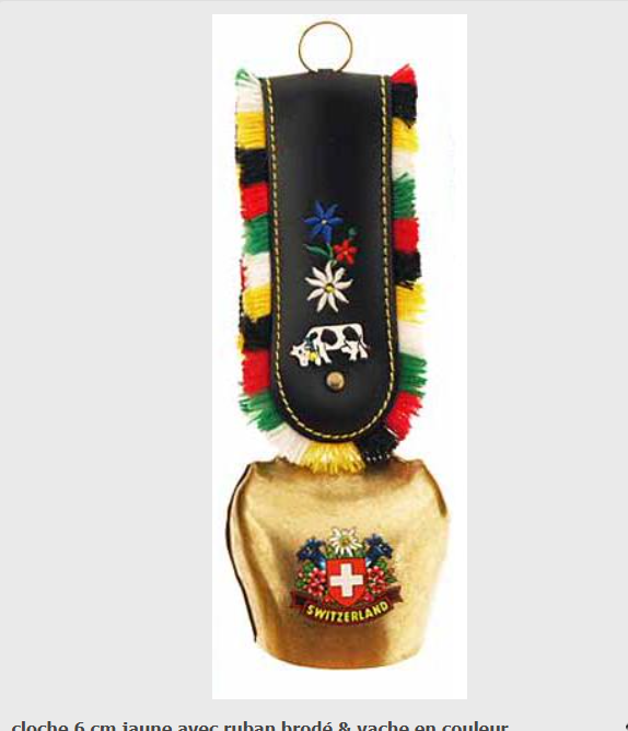 BELL 6CM YELLOW WITH RIBBON EMBROIDERED & COW - 76-1061