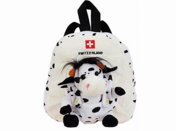 BLACK-WHITE BACKPACK WITH COW PLUSH 30CM