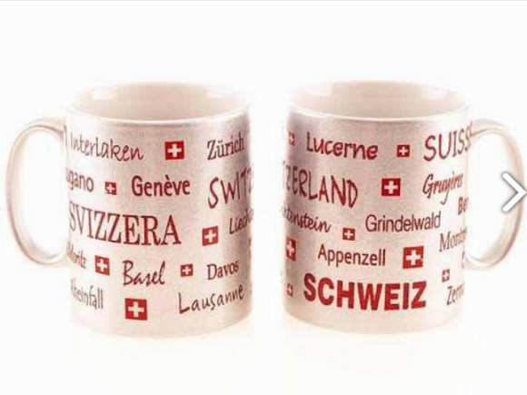 MUG PORCELAINE  SILVER WITH THE NAMES OF THE TOWN SWITZERLAND - 78-0977