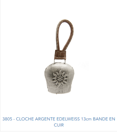 CLOCHE ARGENTE EDELWEISS 13 CM BANDE CUIR -3805