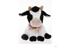 COW PELUCHE BLACK- WHITE SEITING WITH BELLS   73-0475
