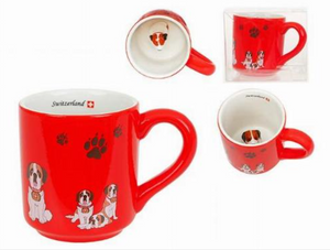 CUP RED WITH DOG ST. BERNARD INSIDE