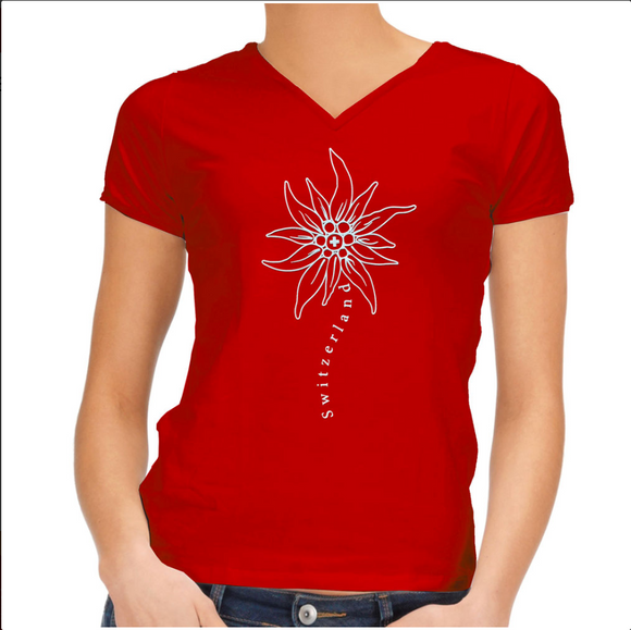 T-SHIRT - RED FOR WOMAN V NECK EDELWEISS - 5129