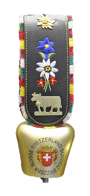 LARGE BELL - SWITZERLAND FLAG WITH FLOWERS & COW