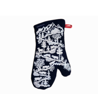 BLACK COTTON OVEN GLOVES WITH CUTOUT MOTIVES-5975