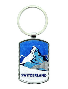 KEY RING WITH SWISS MOUTAIN BLUE & SILVER