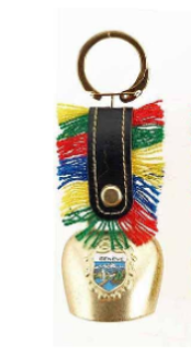 KEY RING GOLD BELL LEATHER RIBBON - 76-0668