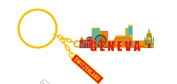 KEYCHAIN - GENEVA CITY LANDSCAPE GOLD- 71058