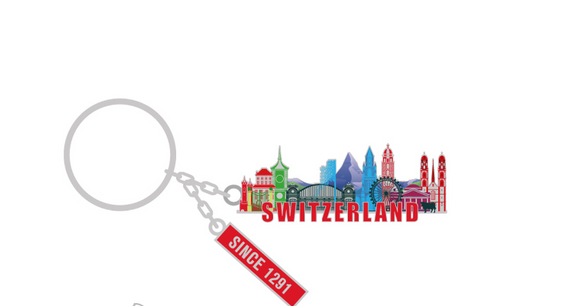 KEYCHAIN - SWITZERLAND CITY LANDSCAPE SILVER - 71062