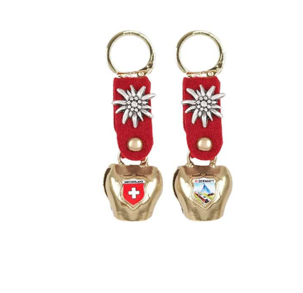 KEY RING GOLD BELL RED RIBBON CREST - 76-1103
