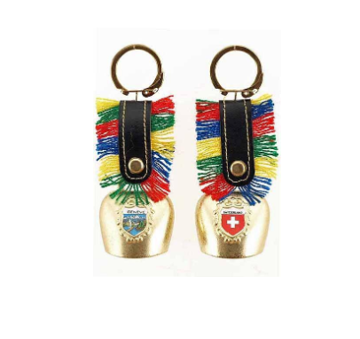 KEY RING GOLD BELL LEATHER RIBBON CREST - 76-0801