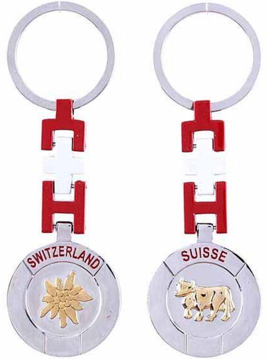 KEYRING METAL A CROSS CH RELIEF, COW & EDELWEISS -  71-1163