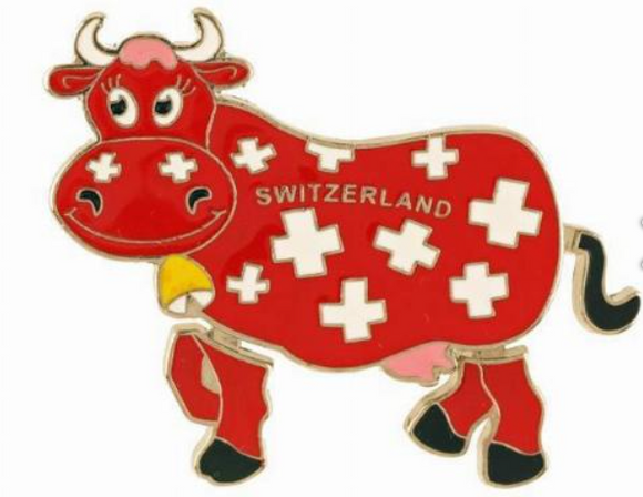 MAGNET METAL COW RED WITH CRUZ SWISS AND MOVABLE LEGS - 71-0173