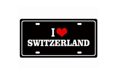 MAGNET PLATE NO.IN THE CAR 10X5CM, BLACK  I LOVE SWITZERLAND - 71-0373