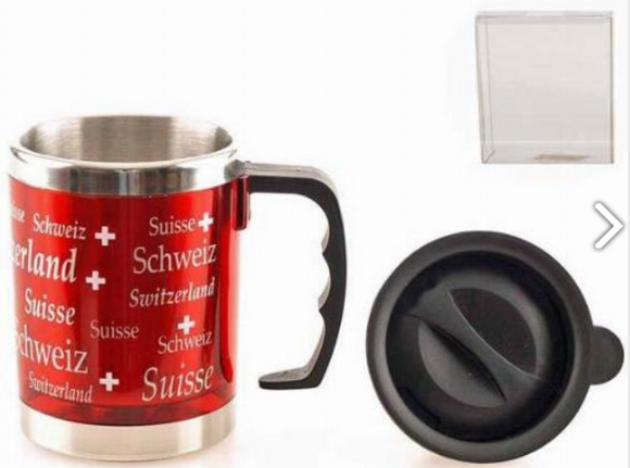 MUG IN METAL RED WITH COVER & WRITE SWISS - 72-0794