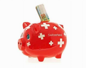 PIGGY BANK RED WITH CH CROSS SWITZERLAND SMALL -  72-0101