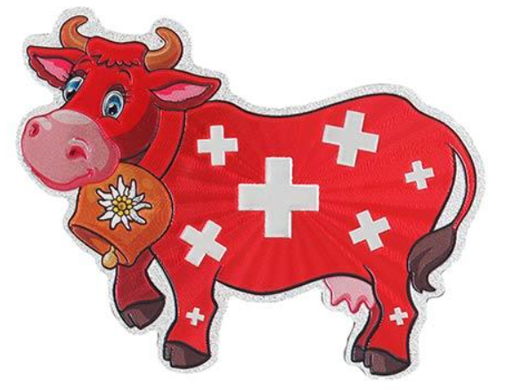 PLAQUE MAGNET ALUMINIUM  RED COW WITH SWISS CROSS - 71-1432