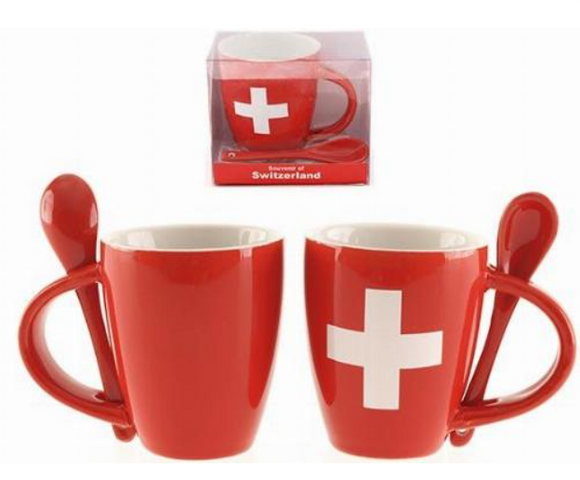 RED MINI MUG WITH SPOON & CH CROSS - 78-1131