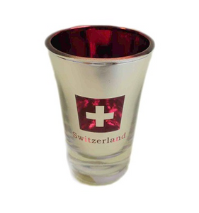 SHOT GLASS SILVER RED SWISS FLAG - 0986