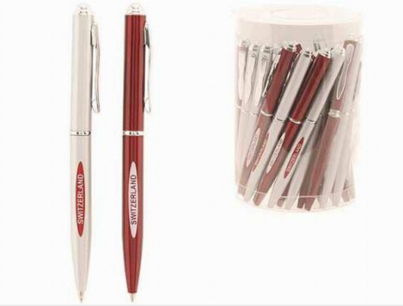 SMALL PEN IN METAL 11CM. RED & SILVER MIX SWITZERLAND 72-1244