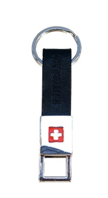 KEY RING LEATHER BLACK WITH SWISS FLAG - 49.14