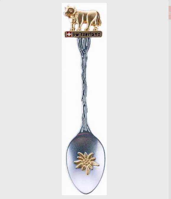 SPOON WITH COW GOLD AND EDELWEISS 71-1167
