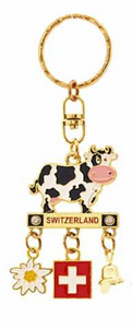 KEY RING -  COW WITH EDELWEISS & HEART, CH