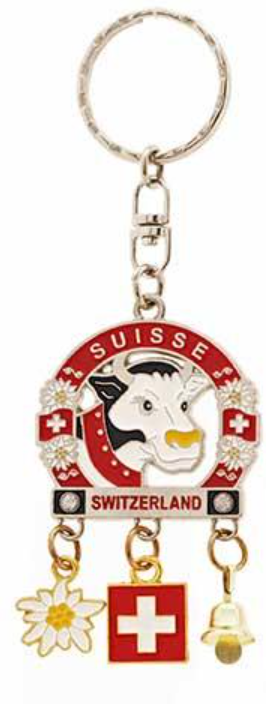 KEY RING - COW'S HEAD WITH BELL, EDELWISS, SWISS FLAG