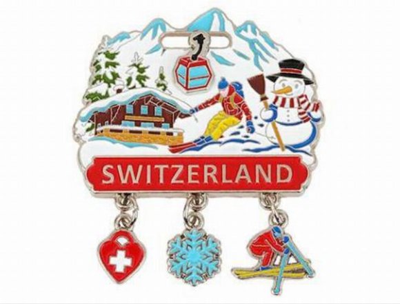 MAGNET - WINTER METAL MAGNET WITH CHALET, HEARTM SNOWFLAKE, SKIER MOVING CABLE CAR