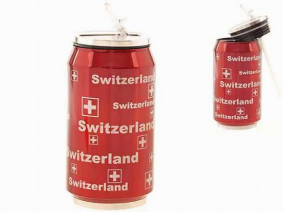 THERMOS - RED METAL THERMOS TIN WITH SILVER SWITZERLAND WRITING 330ML
