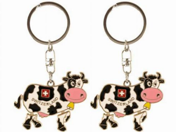 KEY RING - BLACK-WHITE COW WITH MOVEABLE LEGS