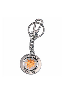 TWO-TONE KEY RING WITH EDELWEISS & SWISS CROSS
