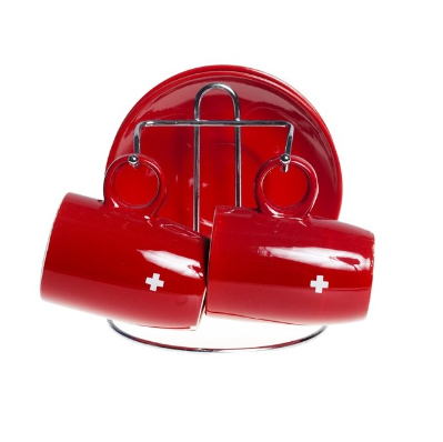 CUP ESPRESSO SET OF 2 RED WITH SWISS CROSS