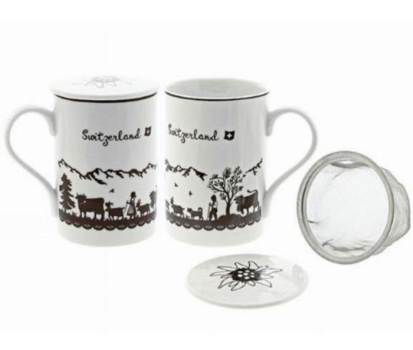 TEA CUP PORCELAIN - BLACK/WHITE PAPER CUT MOUNTAIN MOTIVE - 78-0152