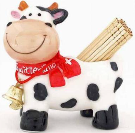 TOOTHPICK COW HOLDER WITH BELL PORCELAINE -  78-0708