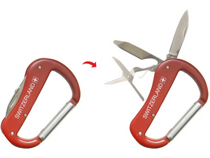 CARABINER WITH KNIFE, BOTTLE OPENER AND SCISSORS