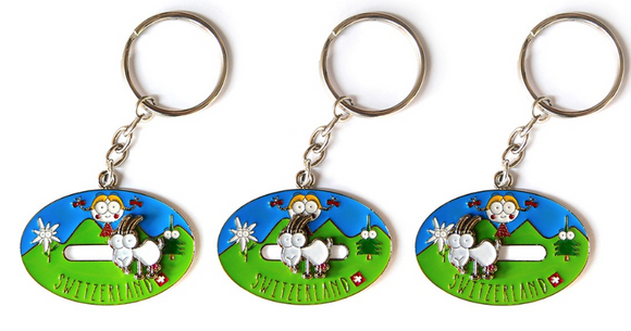 KEYCHAIN WITH MOVING GOAT AND HEIDI SWISS FAMILY