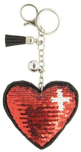 KEYRING HEART SHAPED RED CH WITH SEQUIN