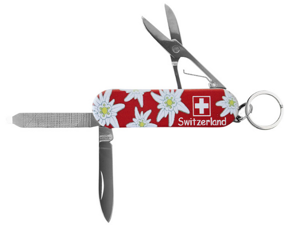 KEYRING KNIFE RED EDELWEISS SWITZERLAND