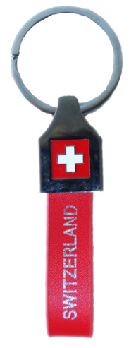 KEYRING METAL AND LEATHERSTRAP RED SWITZERLAND