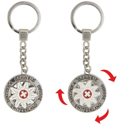 METAL KEYCHAIN SPINNING EDELWEISS-9052 – Swiss Souvenirs and Watches