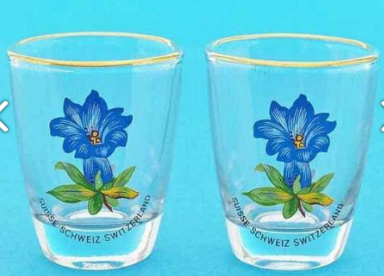SHOT GLASS WITH BLUE EDELWEISS FLOWER