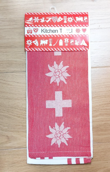 KITCHEN TOWEL - SWITZERLAND FLAG & EDELWEISS