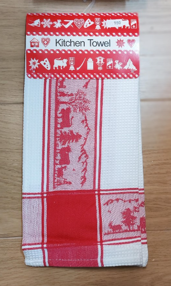 KITCHEN TOWEL - SWITZERLAND COUNTRYSIDE WITHE & RED