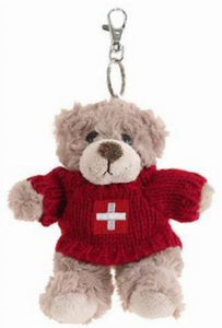 PLUSH - TAN TEDDY BEAR WITH RED SWEATER CH CROSS KNITTED 20CM