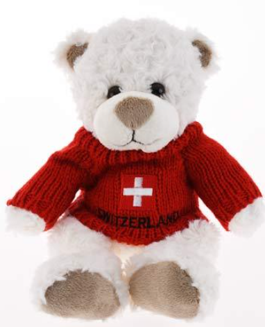 PLUSH - 20 CM WHITE TEDDY BEAR WITH RED PULLOVER