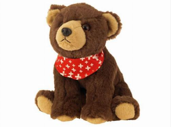 PLUSH - BROWN TEDDY BEAR WITH RED SCARF 20CM